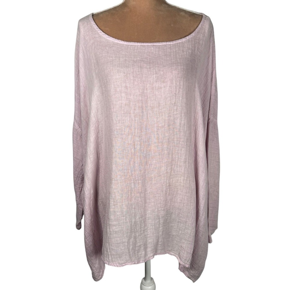 CP Shades 100% Linen Top Womens Medium Pink Lavender Oversized Lagenlook Beachy